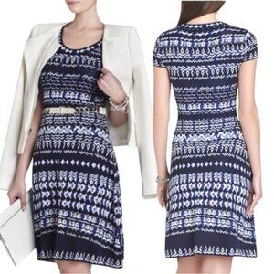 BCBGMaxAzria Hailee Dress Size Medium Blue Gray Silk Cotton Tapestry Jacquard